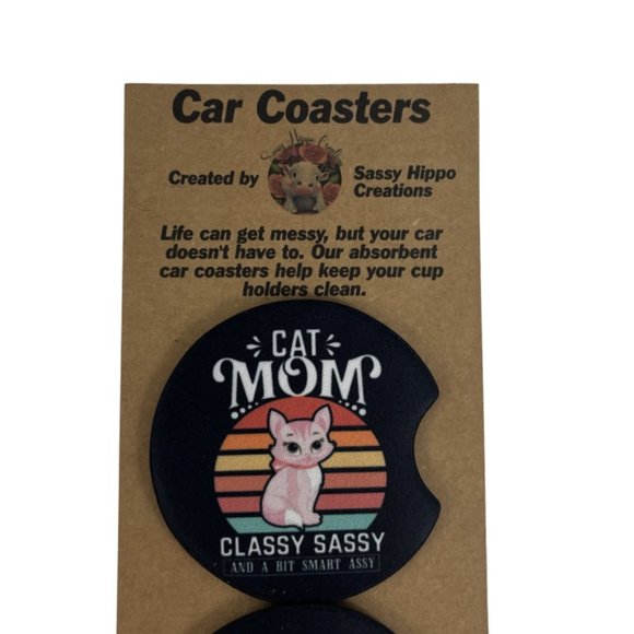 Car Coasters Cat Mom Classy Sassy a Bit Smart Assy Set of 2 Neoprene Absorbent - Picture 7 of 9